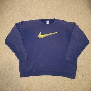 Vintage 90s Nike Navy Big Swoosh Pullover Distressed Faded Sweatshirt Men’s 2XL